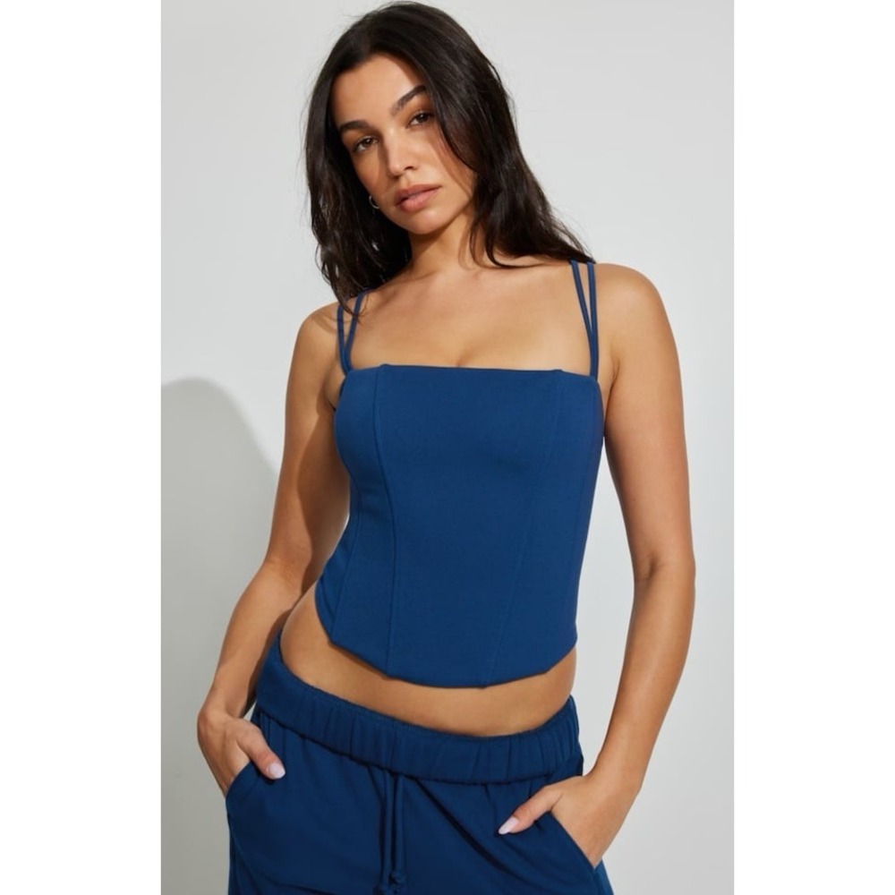 Garage Seamed Ponte Bustier Top Midnight Blue‎ Corset Cami Women's Sz S Y2K NWT